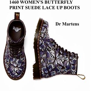 NEW BUTTERFLY PRINT 1460 SUEDE LACE UP BOOTS Doc Martin Sz 6 
Grey black & blue